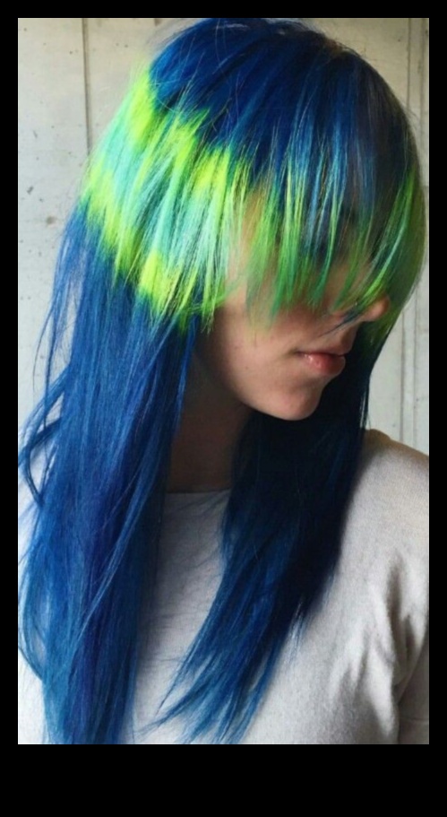 Elektriskais zils un zaļš: futūristiskas matu krāsas idejas